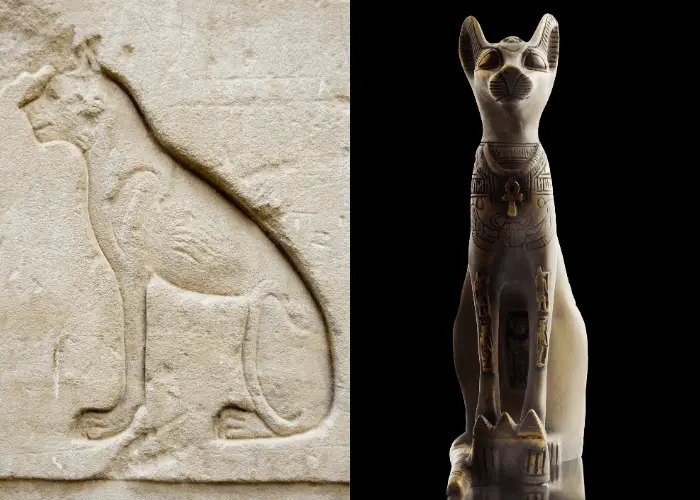 ancient egyptian cat carving and statue