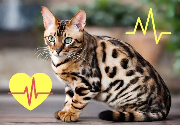bengal cat with health icons