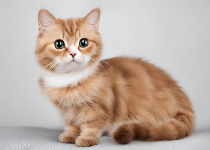 munchkin cat on a gray background