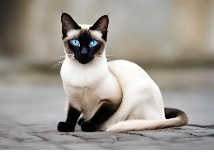 siamese cat on a cemneted ground