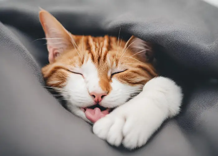 cat napping with tongue out