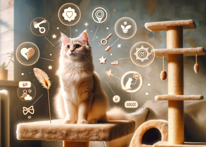 image that dynamically showcases the behavior and training of cream-colored cats.