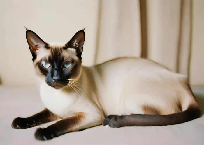 cute siamese cat on the bed